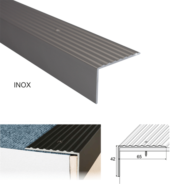 65 x 42mm Heavy Duty Non Slip Nosing in Anodised Aluminum for Stair Treads