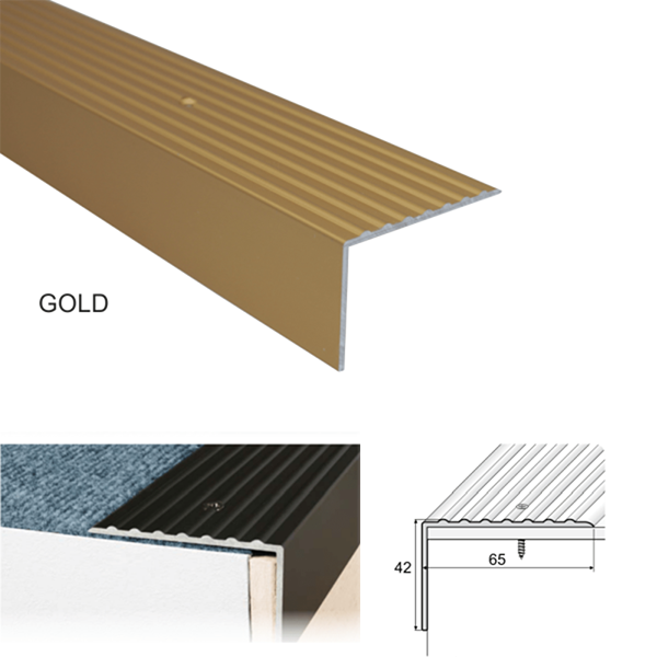 65 x 42mm Heavy Duty Non Slip Nosing in Anodised Aluminum for Stair Treads