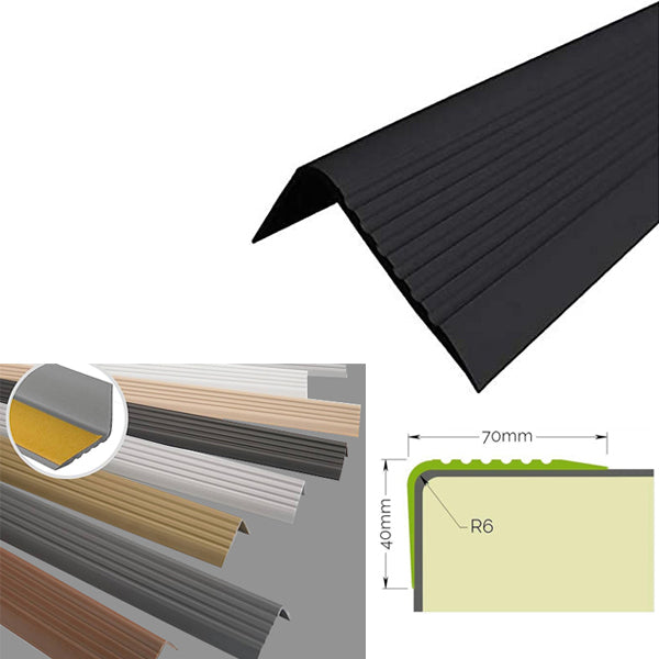 Bullnose Anti Slip Stair Nosing Rubber Angle Step Edge 70 x 40mm