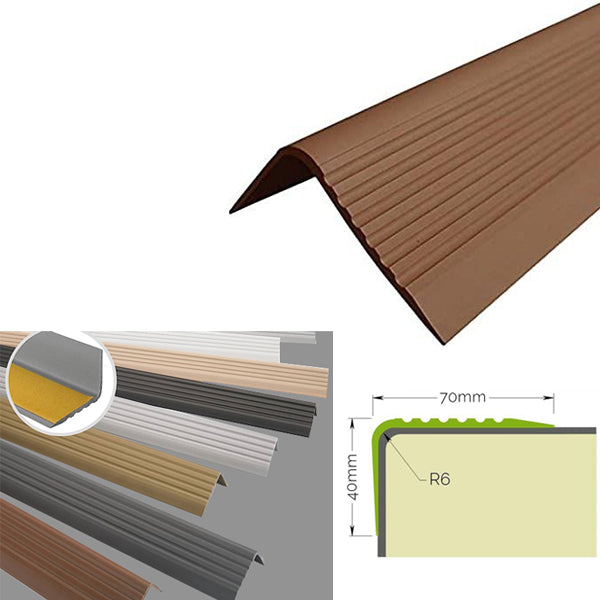 Bullnose Anti Slip Stair Nosing Rubber Angle Step Edge 70 x 40mm