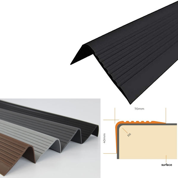 Non Slip PVC Rubber Bullnose Stair Nosing for Angle Step Edges 70 x 40mm