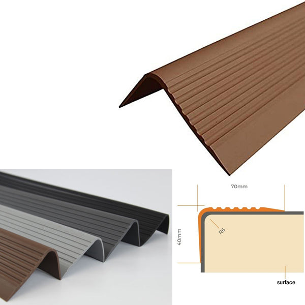 Non Slip PVC Rubber Bullnose Stair Nosing for Angle Step Edges 70 x 40mm