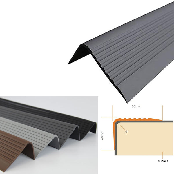 Non Slip PVC Rubber Bullnose Stair Nosing for Angle Step Edges 70 x 40mm