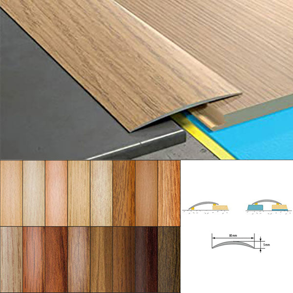 Self Adhesive Aluminium Transition Strip 80mm Wood Effect Door Threshold