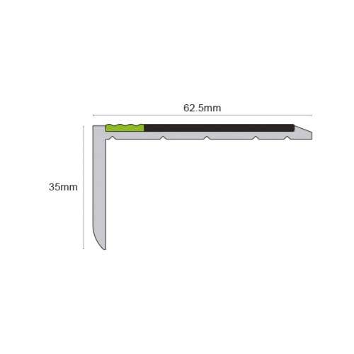 62.5 x 35mm Non Slip Tredsafe Aluminator® PVC Stair Nosing, Slimline Design