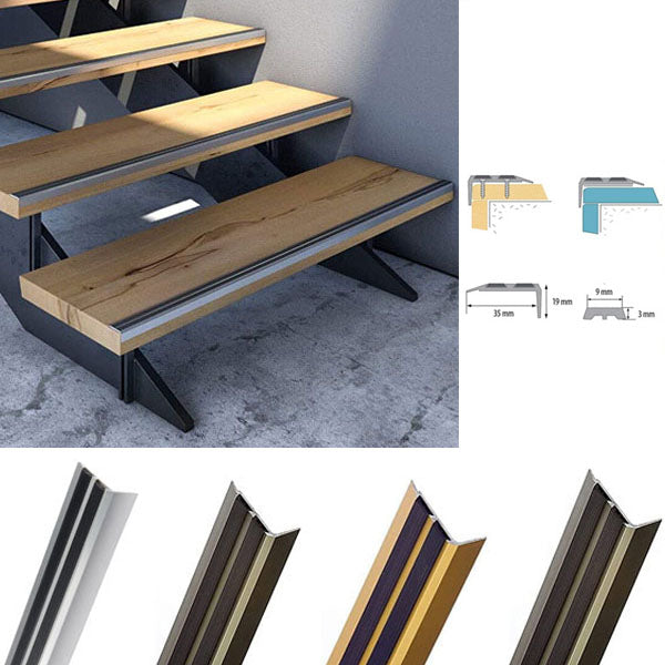 35 x 20mm Anti Slip Aluminium Stair Nosing Edge Trim Featuring Rubber Insert for a Perfect Finish