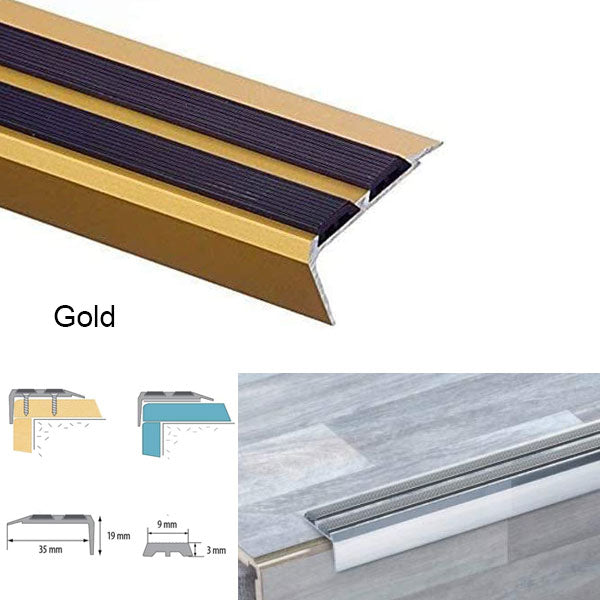 35 x 20mm Anti Slip Aluminium Stair Nosing Edge Trim Featuring Rubber Insert for a Perfect Finish