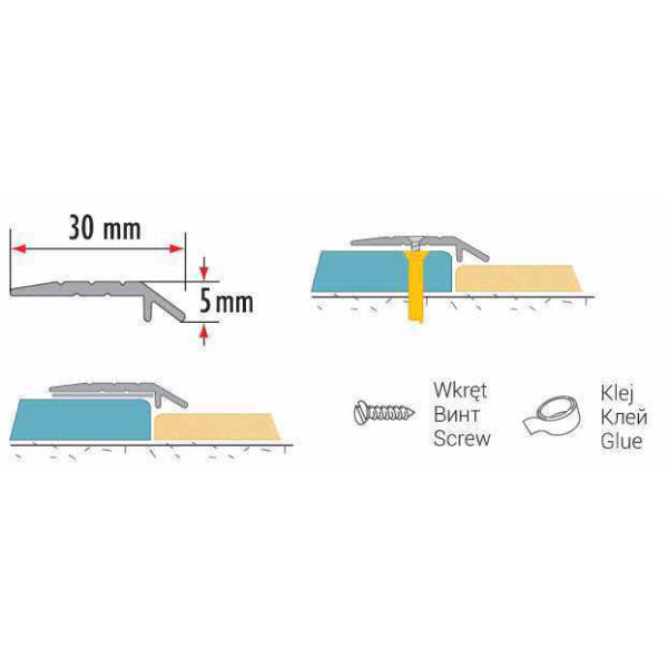 1m Aluminium Edge Trim Ramp for Door Thresholds with Anodised Finish