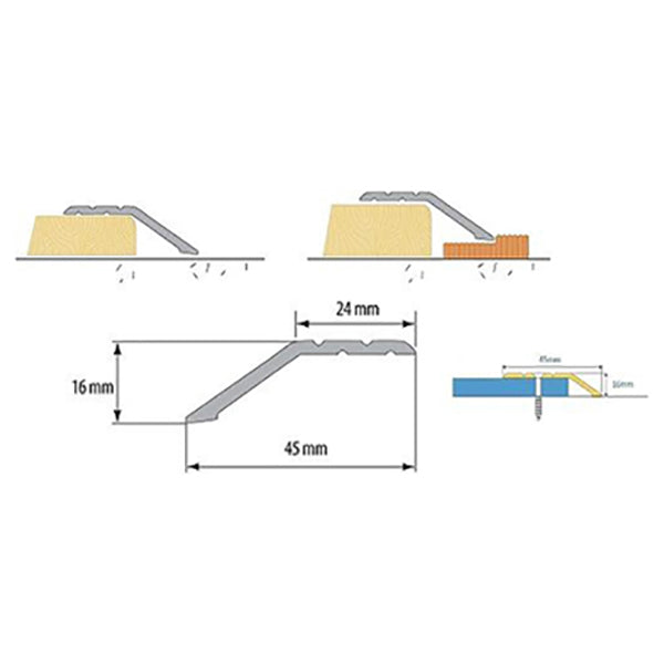 1m Anodised Aluminum Door Threshold Trim for Uneven Laminate Floors