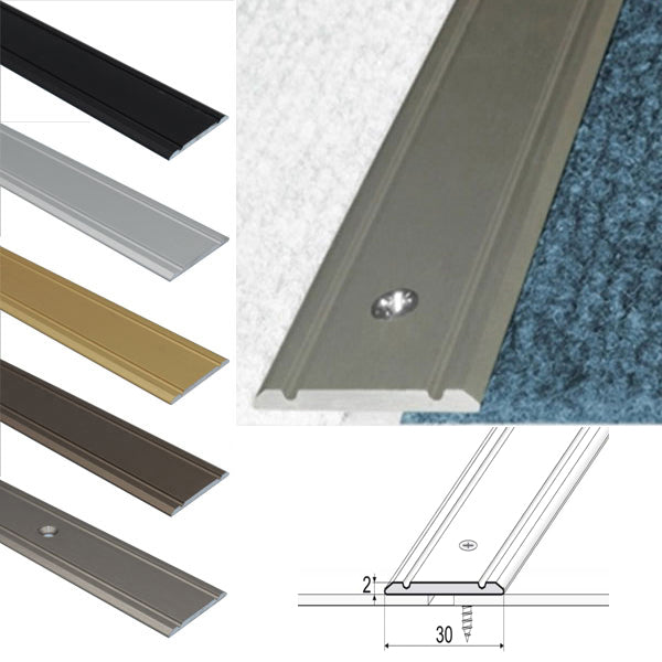 30mm Screw Fix Aluminium Flat Door Threshold for Wooden, Laminate, Carpet, and Vinyl Flooring