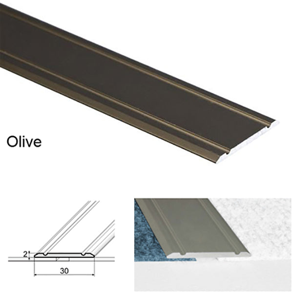 30mm Screw Fix Aluminium Flat Door Threshold for Wooden, Laminate, Carpet, and Vinyl Flooring