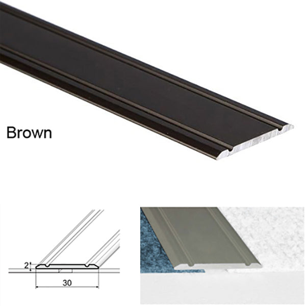 30mm Screw Fix Aluminium Flat Door Threshold for Wooden, Laminate, Carpet, and Vinyl Flooring