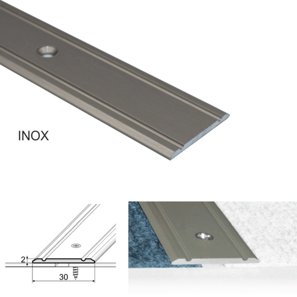 30mm Screw Fix Aluminium Flat Door Threshold for Wooden, Laminate, Carpet, and Vinyl Flooring