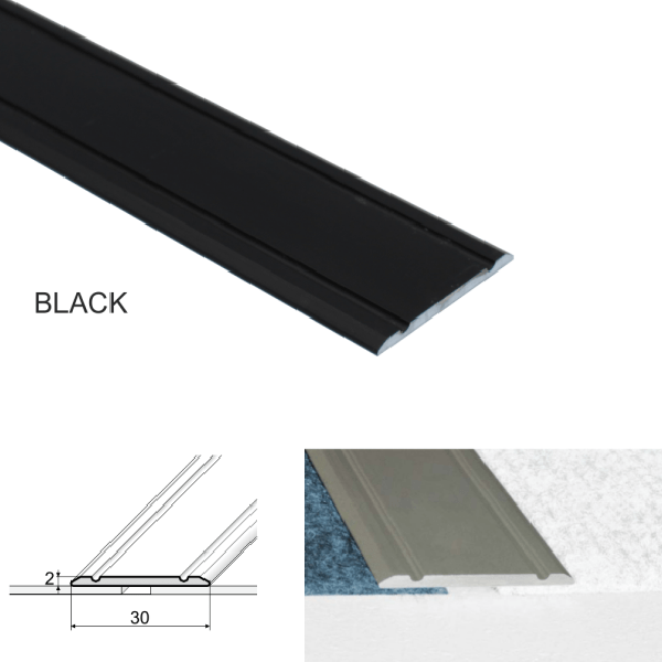 30mm Screw Fix Aluminium Flat Door Threshold for Wooden, Laminate, Carpet, and Vinyl Flooring