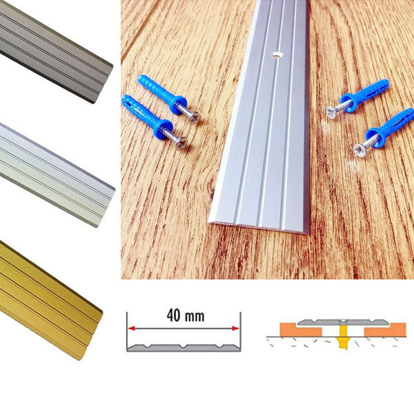 40mm Fluted Aluminium Rail Floor Threshold with Drill Holes for Wooden Floors