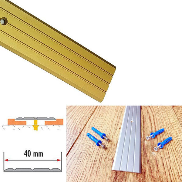 40mm Fluted Aluminium Rail Floor Threshold with Drill Holes for Wooden Floors