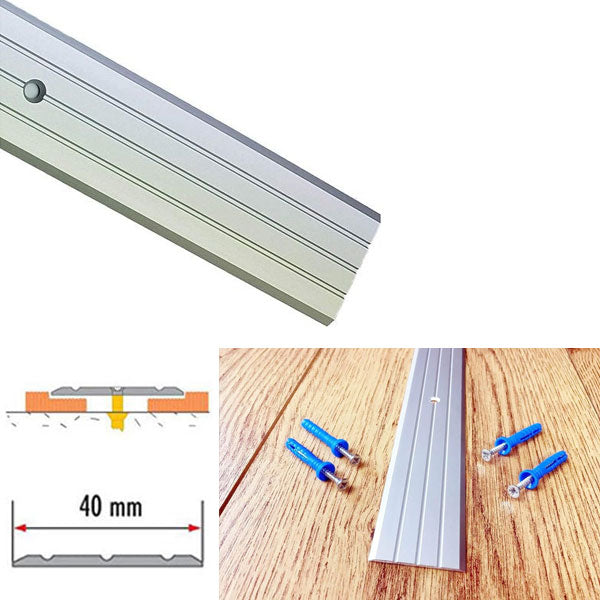 40mm Fluted Aluminium Rail Floor Threshold with Drill Holes for Wooden Floors