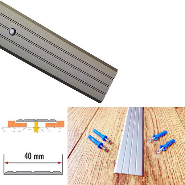 40mm Fluted Aluminium Rail Floor Threshold with Drill Holes for Wooden Floors