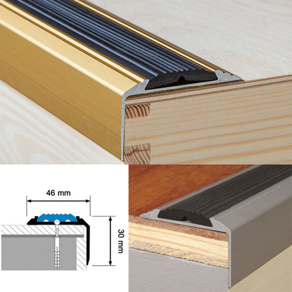 Aluminium Stair Nosing with Screw Fixing for Tread Edges - 1200mm x 46mm x 30mm