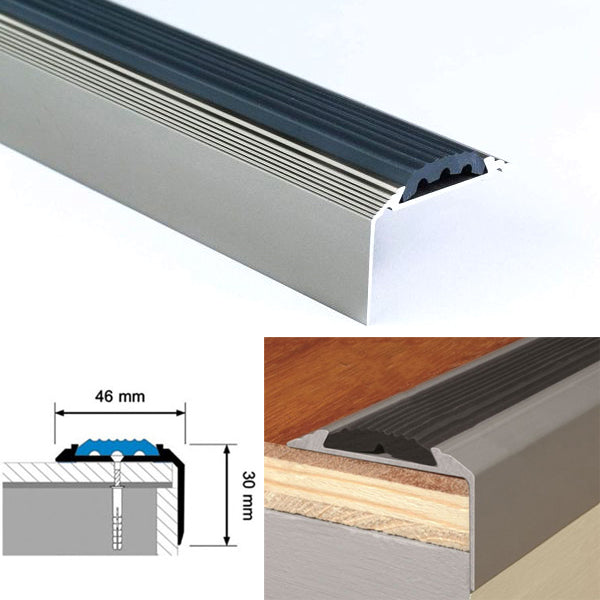 Aluminium Stair Nosing with Screw Fixing for Tread Edges - 1200mm x 46mm x 30mm