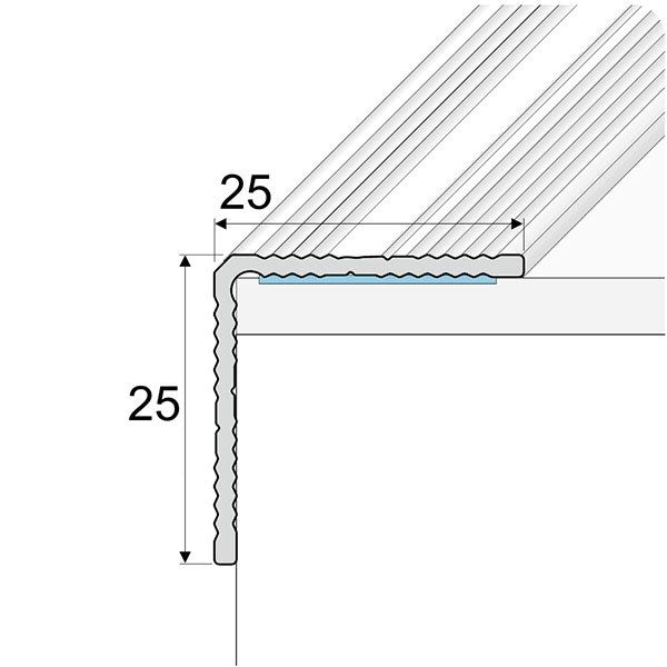 25 x 25mm Anodised Aluminium Stair Edge Nosing with Self Adhesive Anti Slip Strip