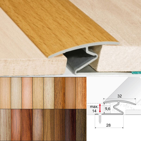 32mm Wood Effect Aluminum Door Thresholds for Vinyl, Carpet, and Wooden Flooring