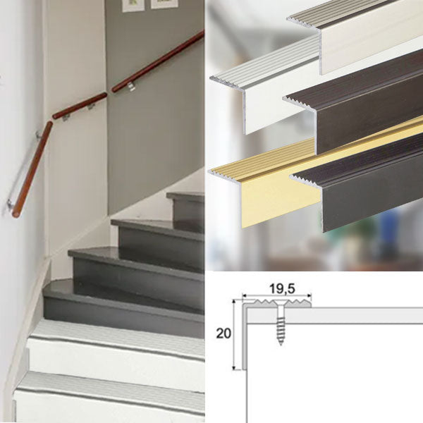 19.5 x 20mm Anodised Aluminium Stair Edge Nosing with Anti Slip Design