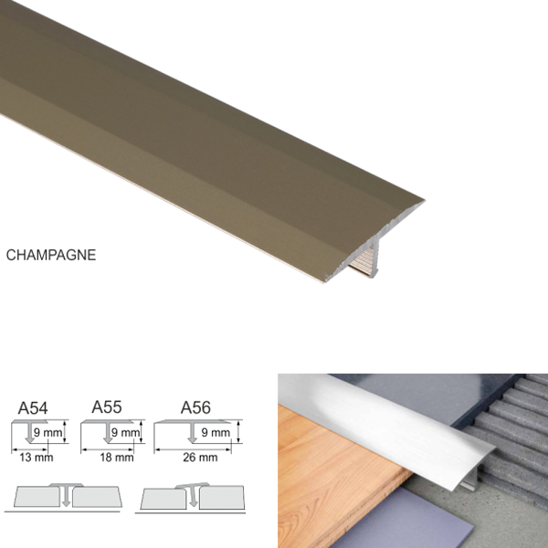 T Bar Aluminium Threshold Transition Trim for Tiles in Anodised Finish