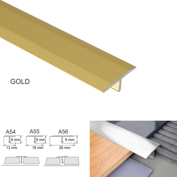 T Bar Aluminium Threshold Transition Trim for Tiles in Anodised Finish