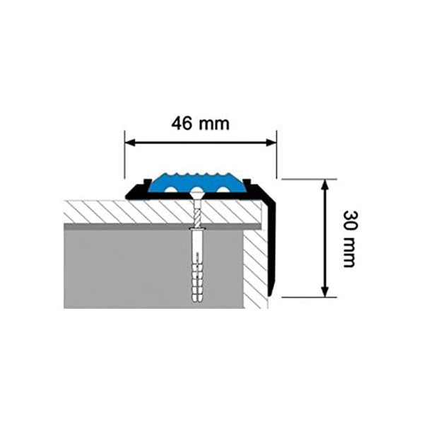 Anodised Aluminium Edge Nosing with Integrated Anti Slip Rubber Insert - 2400mm x 46mm x 30mm