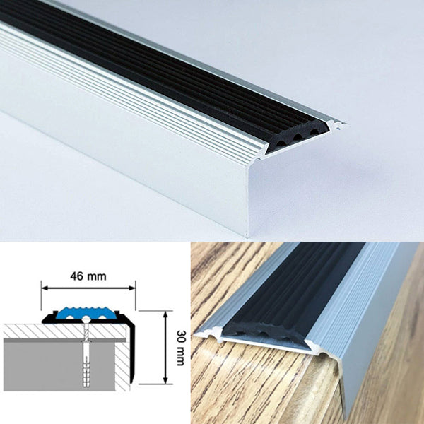 Anodised Aluminium Edge Nosing with Integrated Anti Slip Rubber Insert - 2400mm x 46mm x 30mm