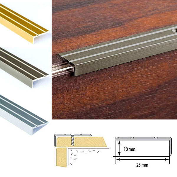 25 x 10mm Heavy Duty Anti Slip Aluminium Stair Edge Trim with Drilled Design