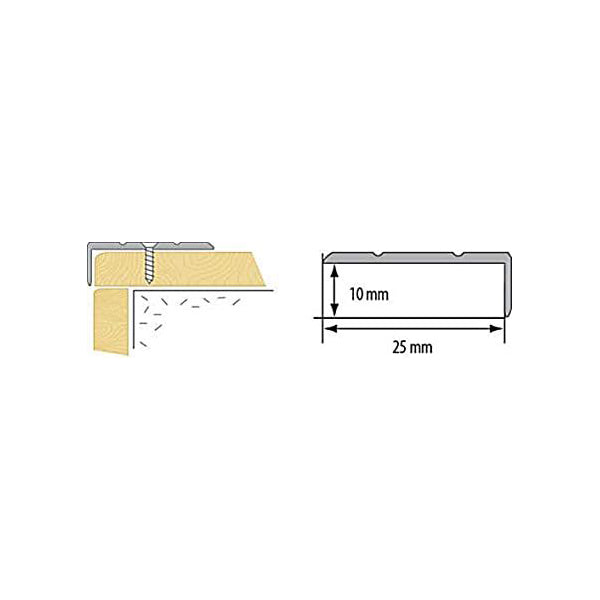 25 x 10mm Heavy Duty Anti Slip Aluminium Stair Edge Trim with Drilled Design