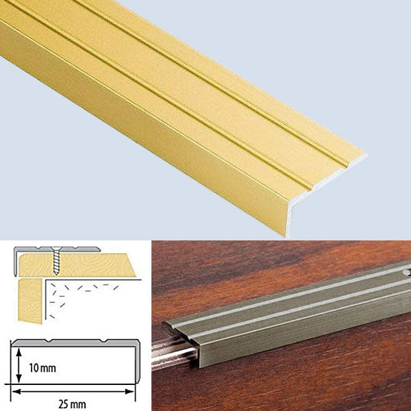 25 x 10mm Heavy Duty Anti Slip Aluminium Stair Edge Trim with Drilled Design