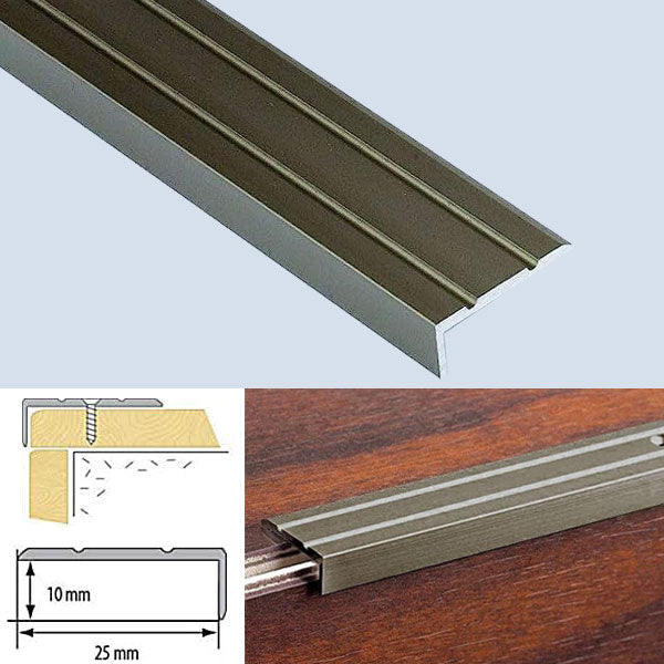 25 x 10mm Heavy Duty Anti Slip Aluminium Stair Edge Trim with Drilled Design