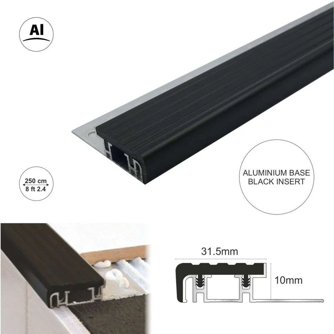 Aluminium Stair Edge Trim for Tile and Stone Steps – Durable Step Nosing Solution