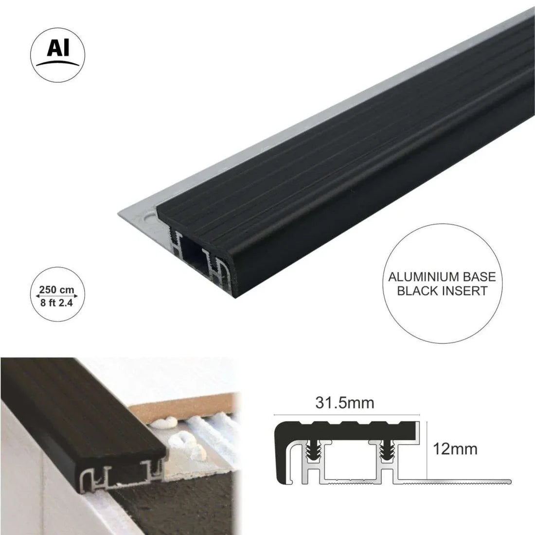 Aluminium Stair Edge Trim for Tile and Stone Steps – Durable Step Nosing Solution