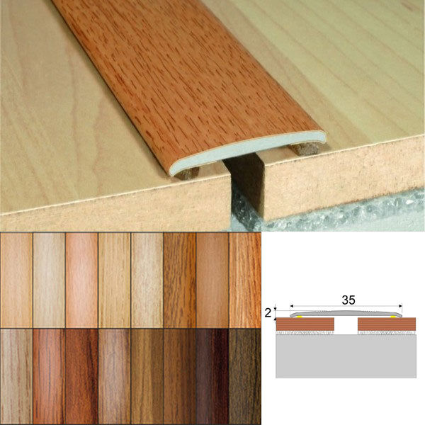 35mm Self Adhesive Flat Aluminium Door Thresholds in Wood Finish