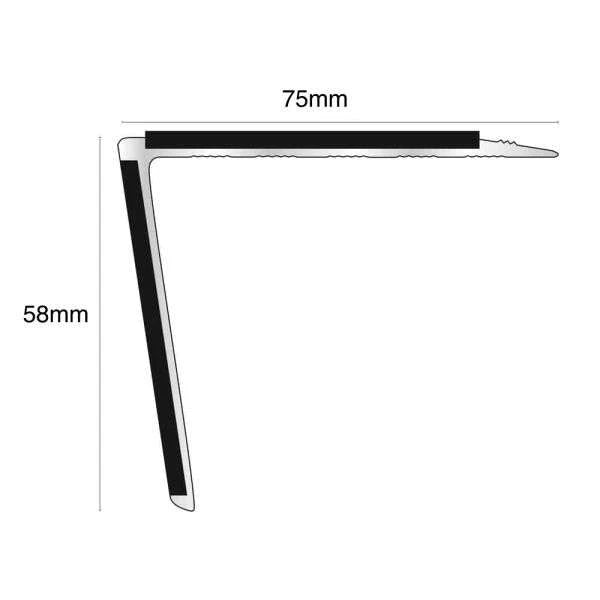 75mm x 58mm Aluminium Non Slip Stair Nosing with PVC Insert - DDA Compliant