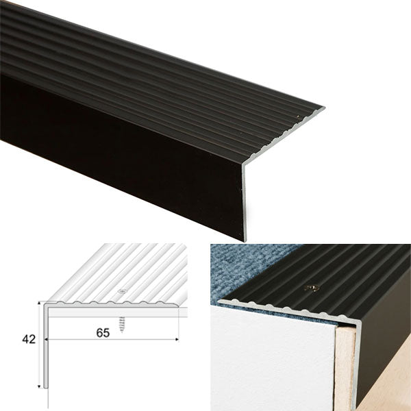 Anodised Aluminum Stair Nosing with Non Slip Feature 65 x 42mm