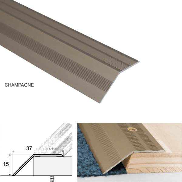 37mm Aluminium Door Floor Trim with Non Slip Carpet Threshold Ramp