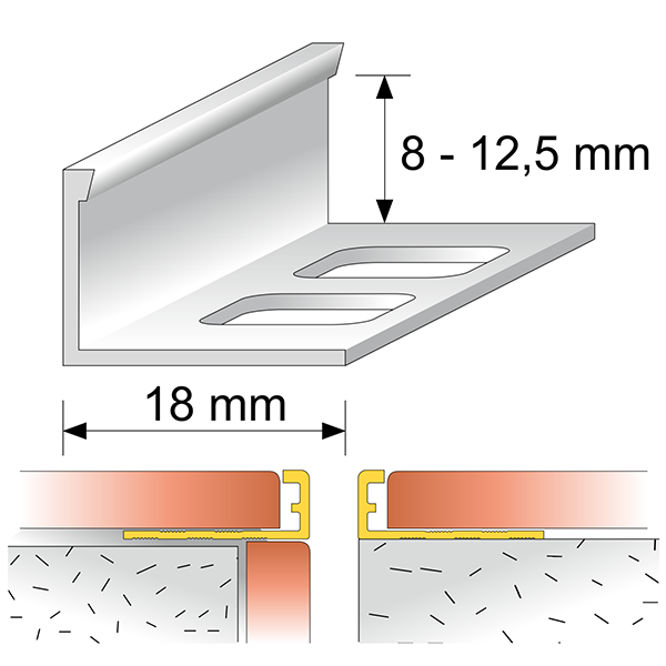 L Shaped Tile Trim with Straight Edge in PVC 8,10,12.5mm