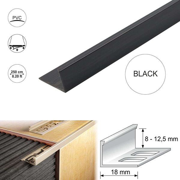 L Shaped Tile Trim with Straight Edge in PVC 8,10,12.5mm