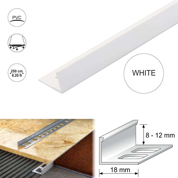 L Shaped Tile Trim with Straight Edge in PVC 8,10,12.5mm