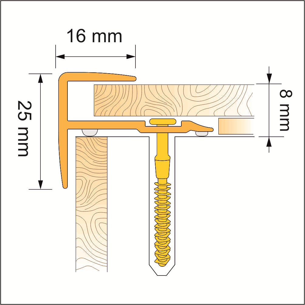 16 x 25mm Wood Effect Push in PVC Stair Edge Trim