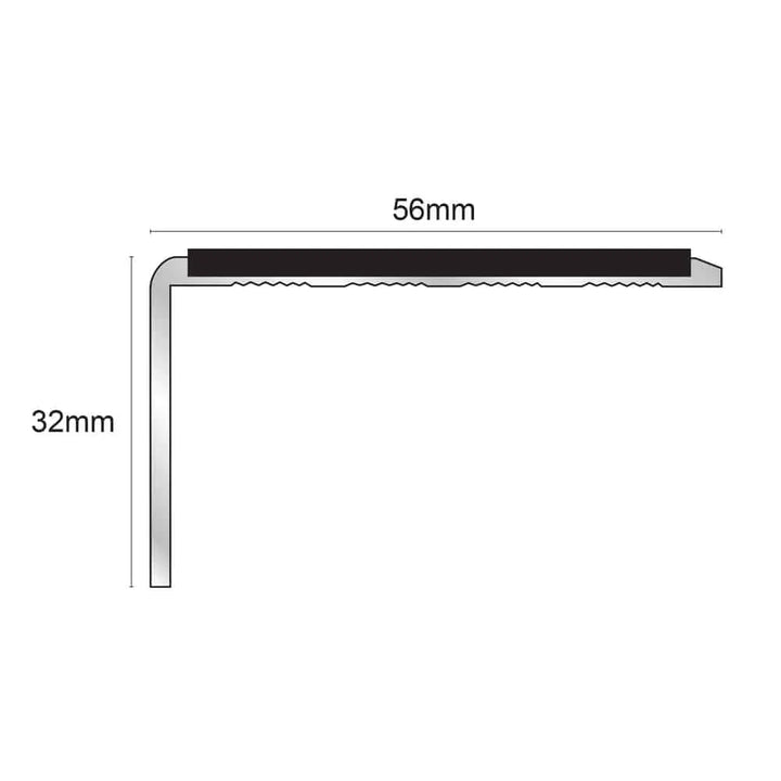 56 x 32mm Stair Nosing Edge Trim in Aluminum with Anti Slip PVC Insert