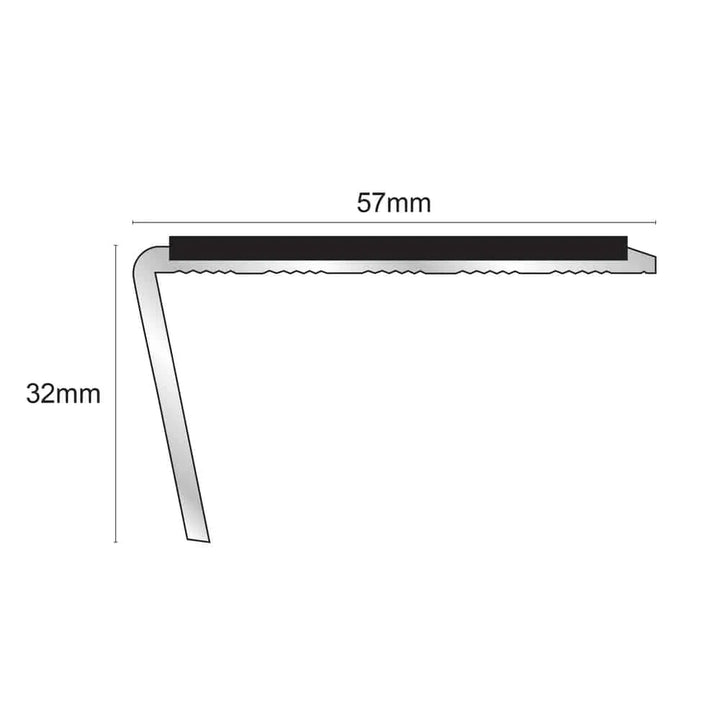 57 x 32mm Aluminium Rakeback Non Slip Stair Nosing with PVC Insert