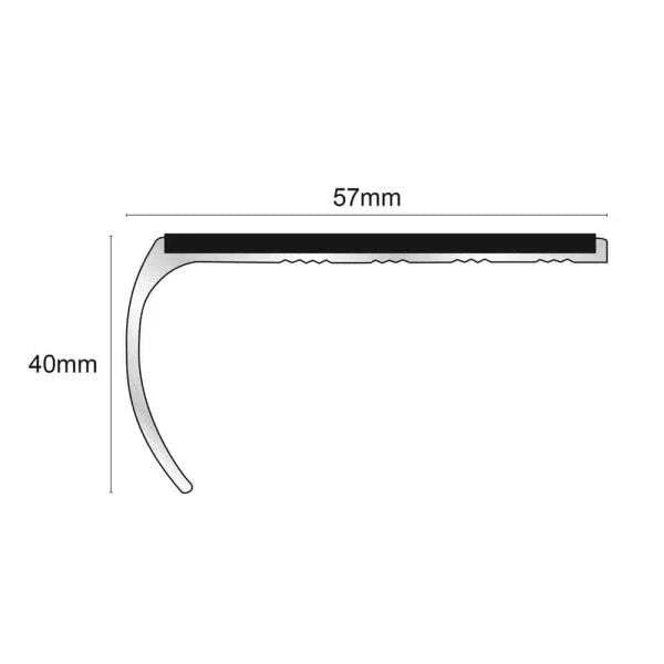 57 x 40mm Aluminium Bullnose Stair Nosing with PVC Insert for Non Slip Protection