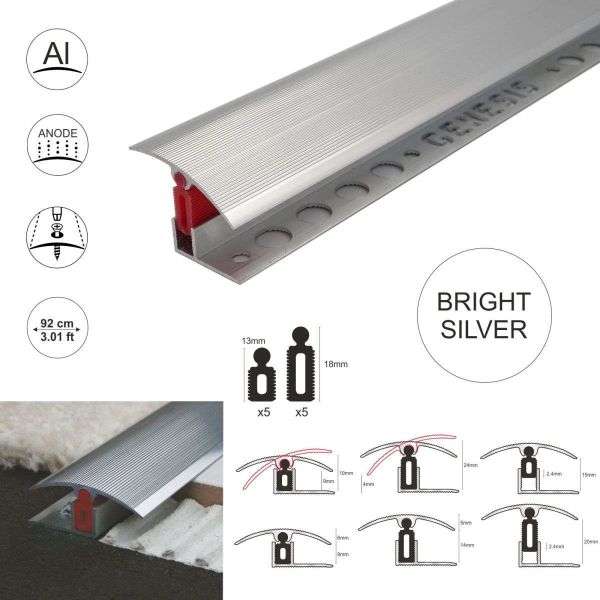 Adjustable Height 40mm Aluminum T Bar Door Threshold Trim with Easy Clip Mechanism