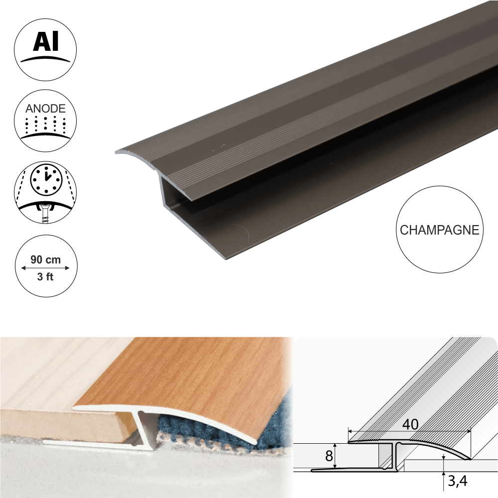 40mm Anodised Aluminium Ramp Profile for Door Thresholds - 900mm Length, Simple Setup